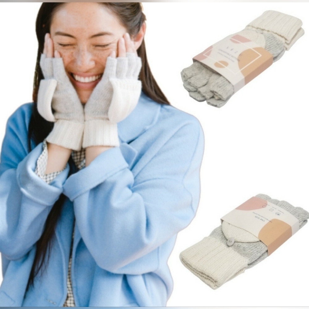 Cozy Gray and Cream Fingerless Gloves